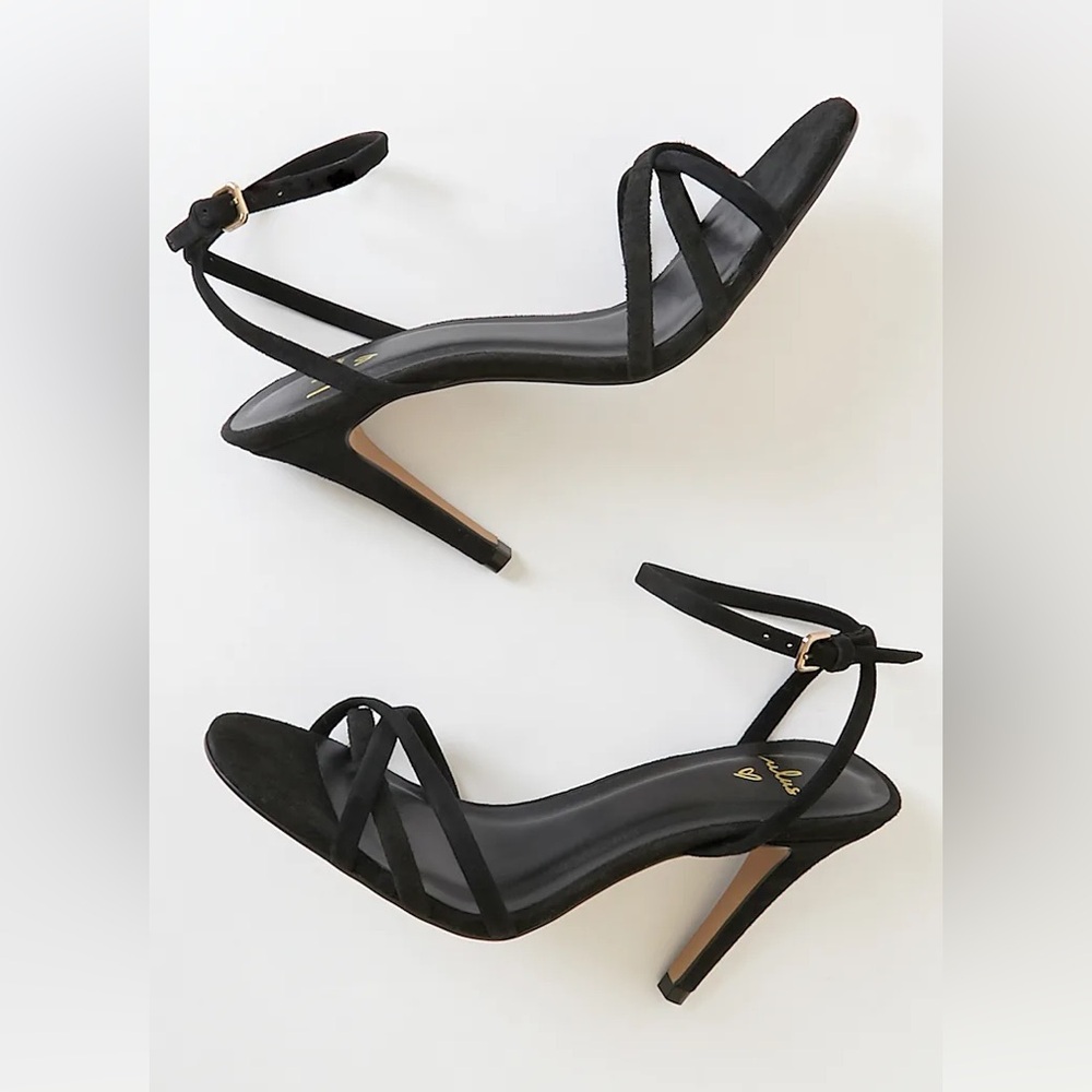 Lulus Black Suede Leather Strappy High Heel Sandals
